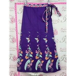 Purple Floral Wrap Skirt with Mint & Orange Accents